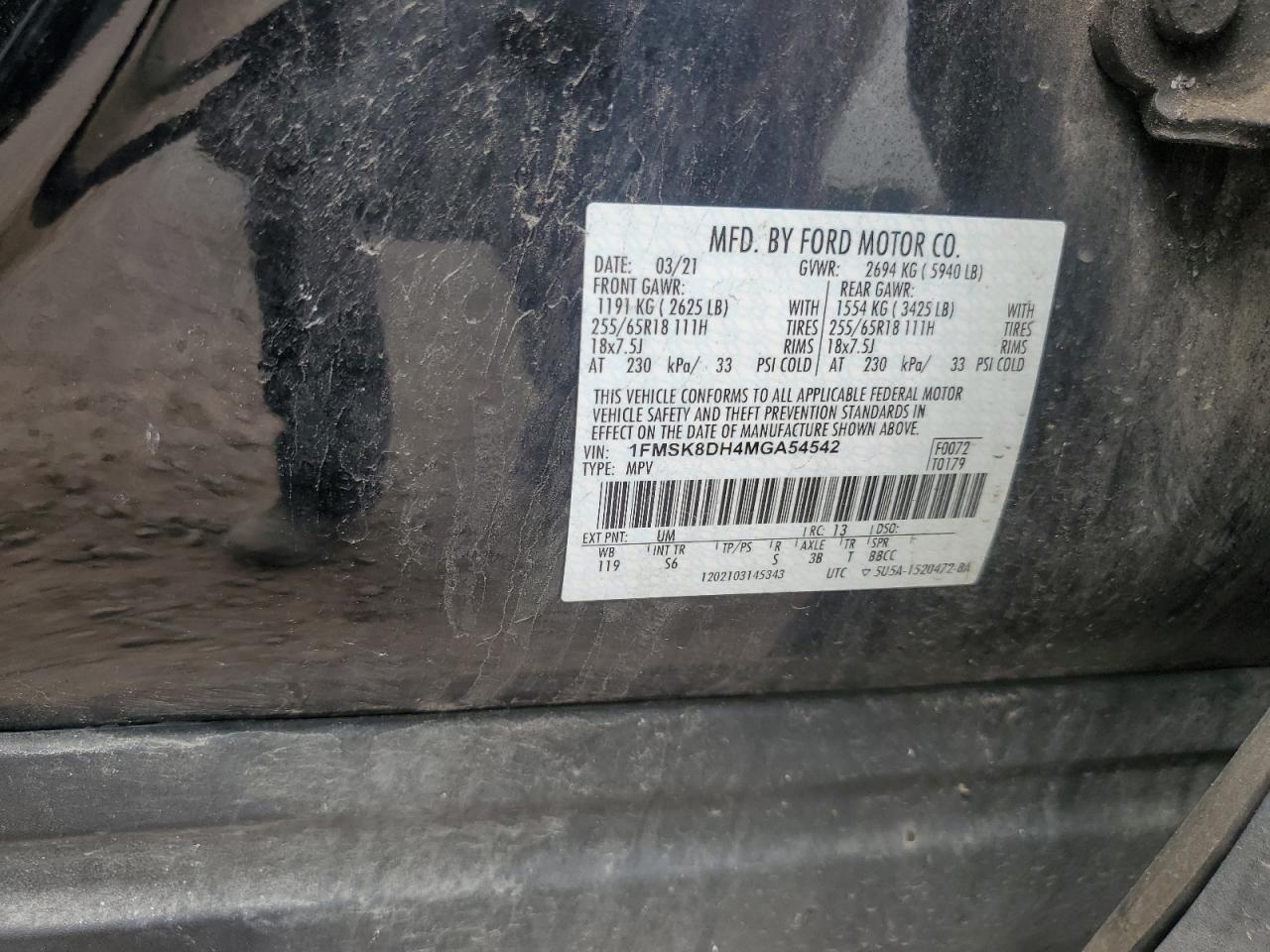 1FMSK8DH4MGA54542 2021 Ford Explorer Xlt