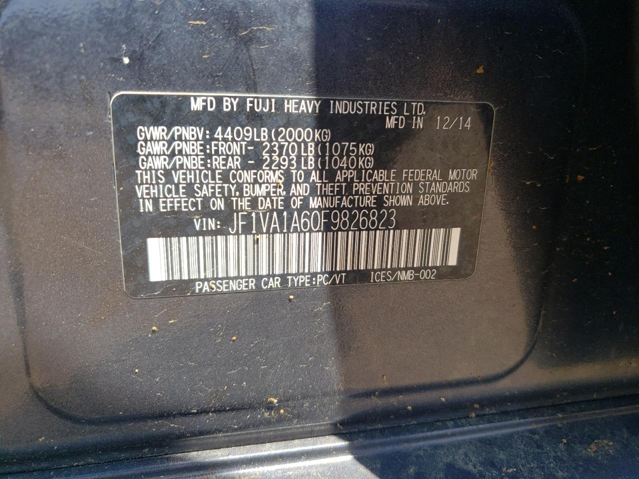 JF1VA1A60F9826823 2015 Subaru Wrx