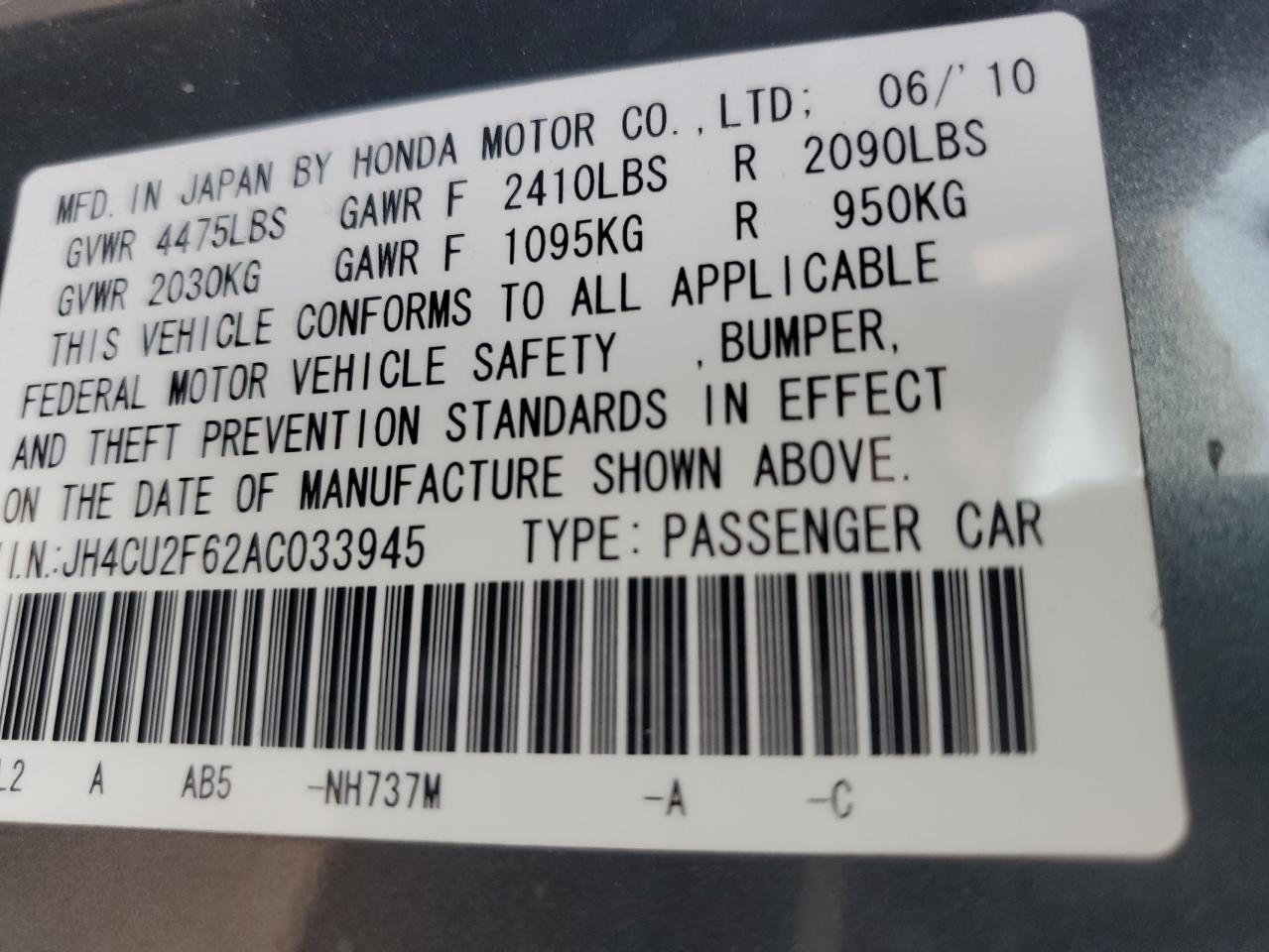 JH4CU2F62AC033945 2010 Acura Tsx