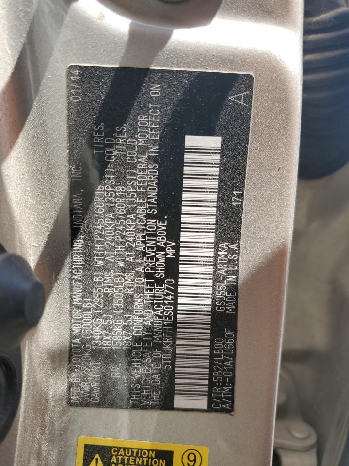 5TDJKRFH1ES014770 2014 Toyota Highlander Xle