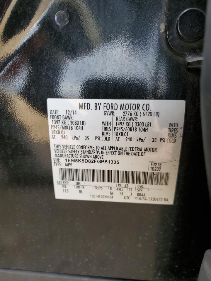 1FM5K8D82FGB51335 2015 Ford Explorer Xlt