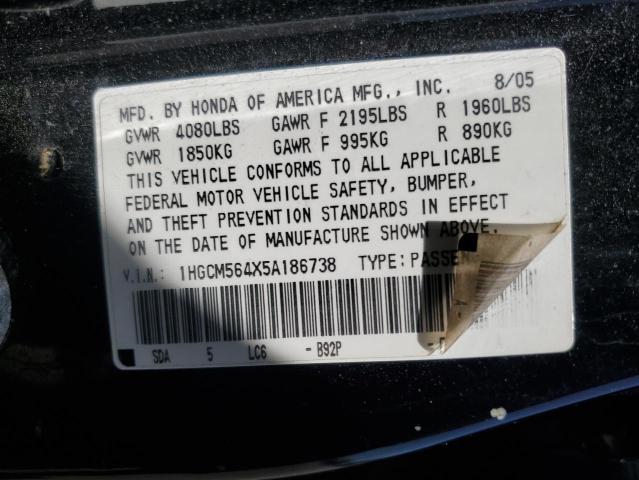 2005 Honda Accord Lx VIN: 1HGCM564X5A186738 Lot: 56725424