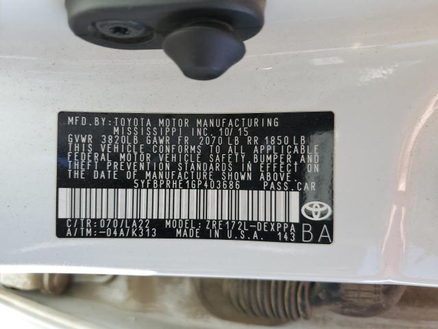 5YFBPRHE1GP403686 2016 TOYOTA COROLLA - Image 12