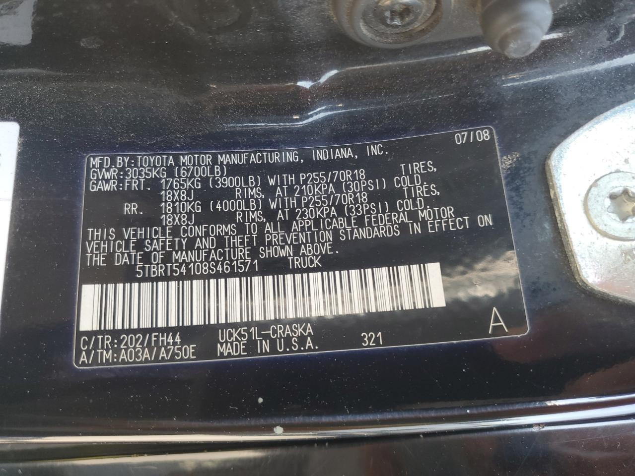 5TBRT54108S461571 2008 Toyota Tundra Double Cab