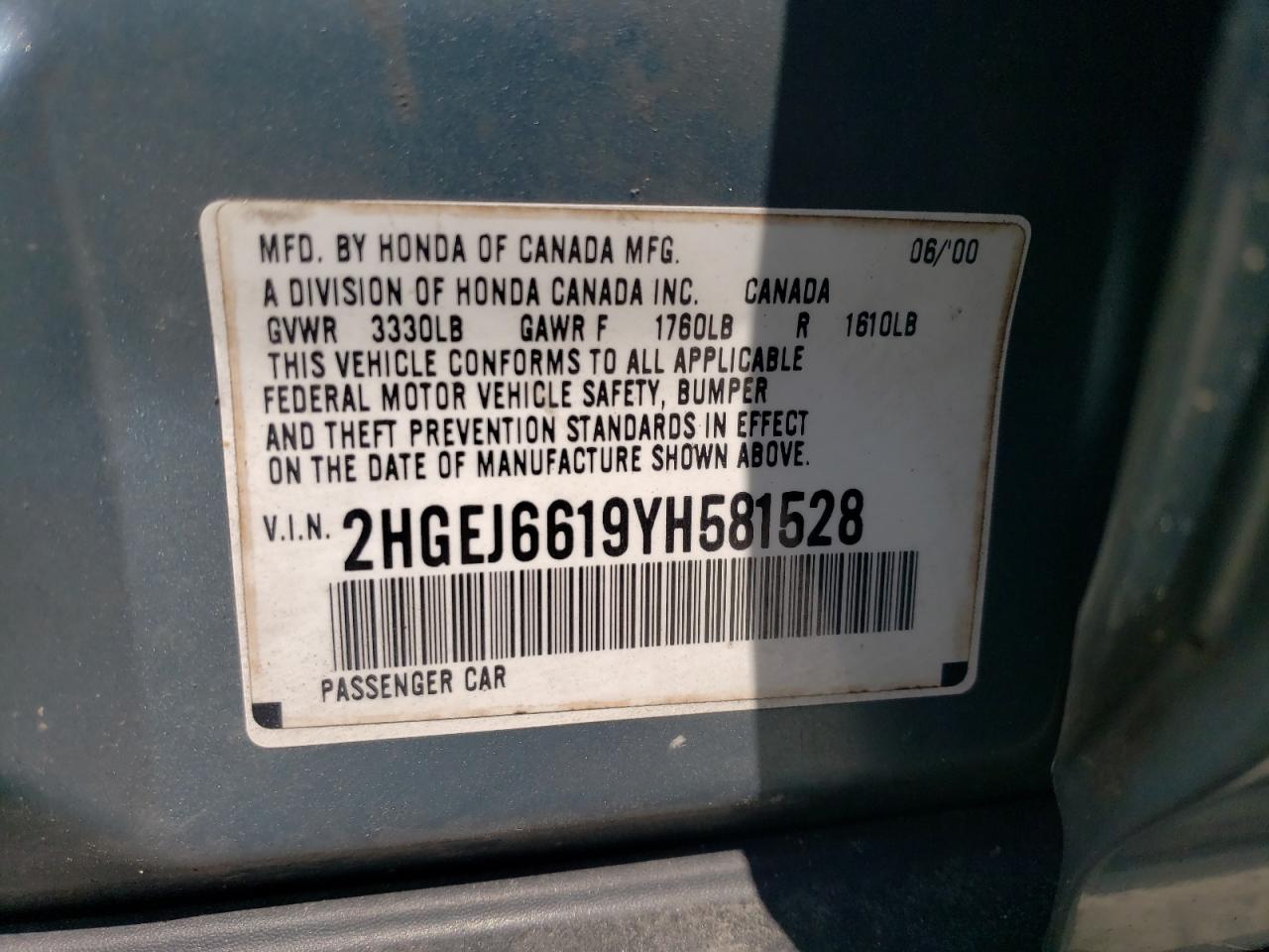 2HGEJ6619YH581528 2000 Honda Civic Base 2HGEJ6619YH581528 2000 Honda Civic Base