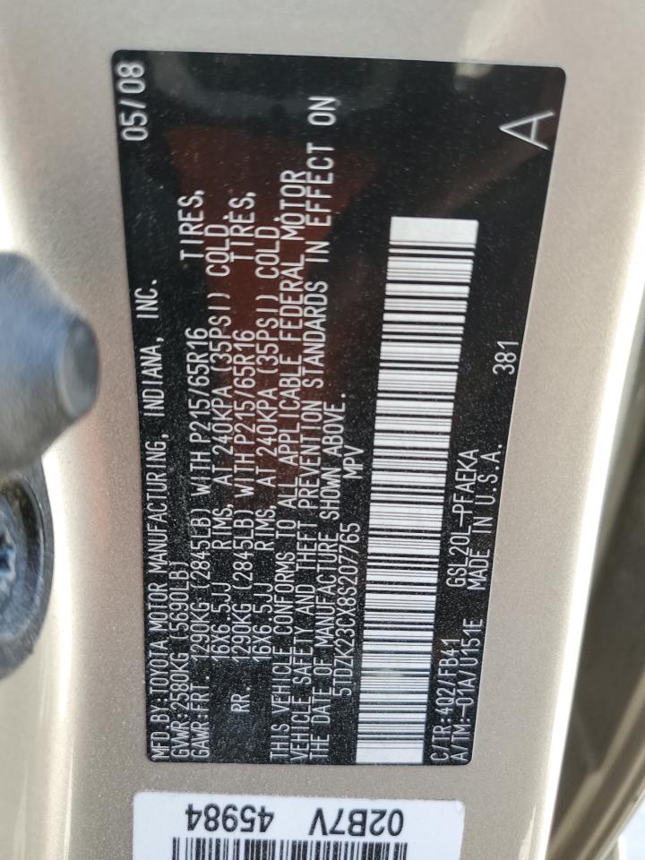 5TDZK23CX8S207765 2008 Toyota Sienna Ce