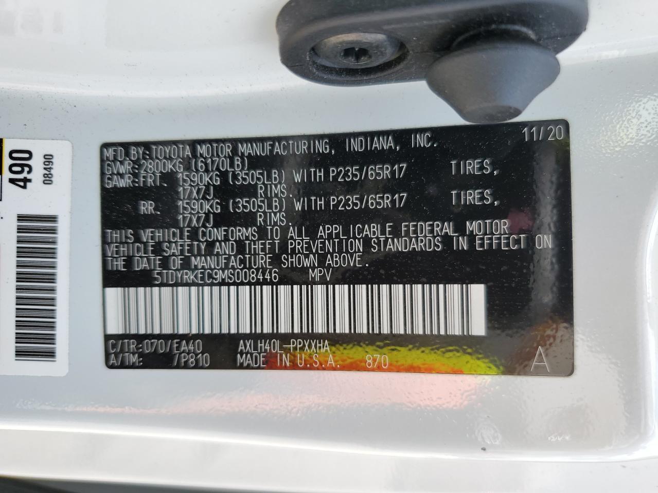 5TDYRKEC9MS008446 2021 Toyota Sienna Xle