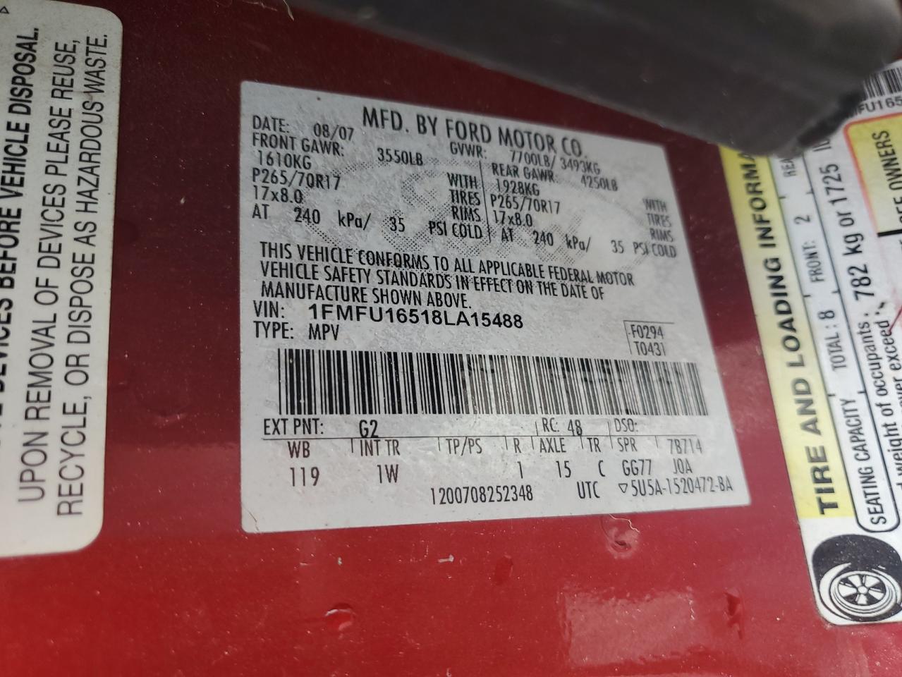 1FMFU16518LA15488 2008 Ford Expedition Xlt