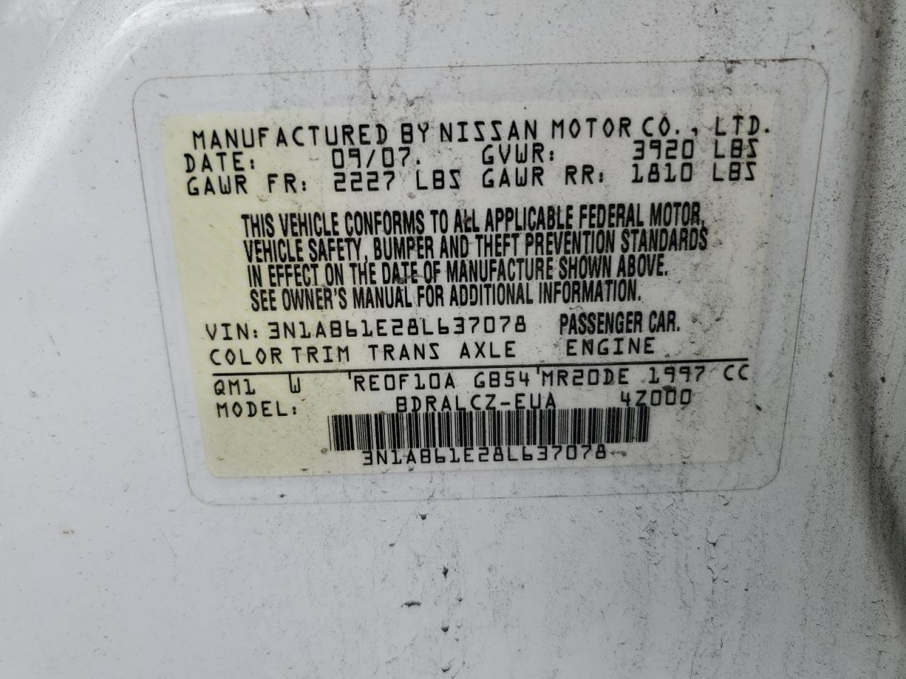 3N1AB61E28L637078 2008 Nissan Sentra 2.0