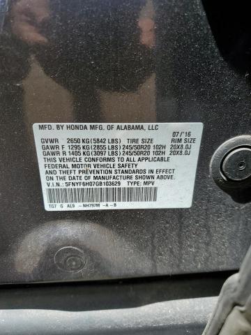 2016 Honda Pilot Elite VIN: 5FNYF6H07GB103629 Lot: 59695114