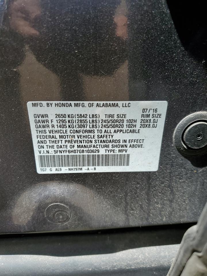 5FNYF6H07GB103629 2016 Honda Pilot Elite