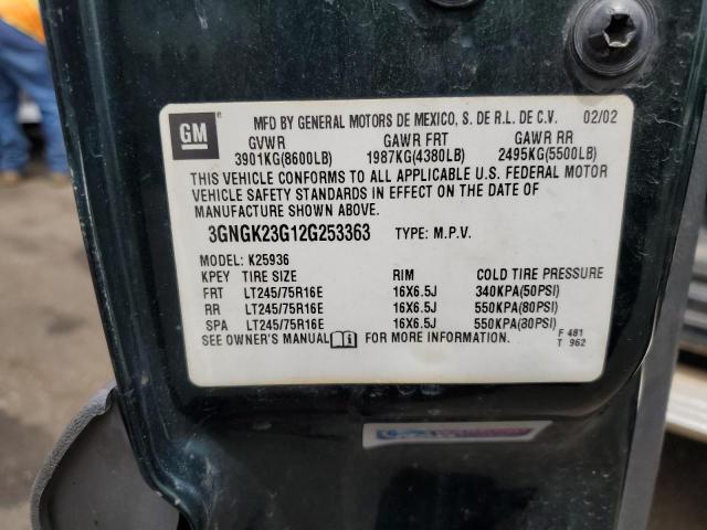 2002 Chevrolet Avalanche K2500 VIN: 3GNGK23G12G253363 Lot: 60224284