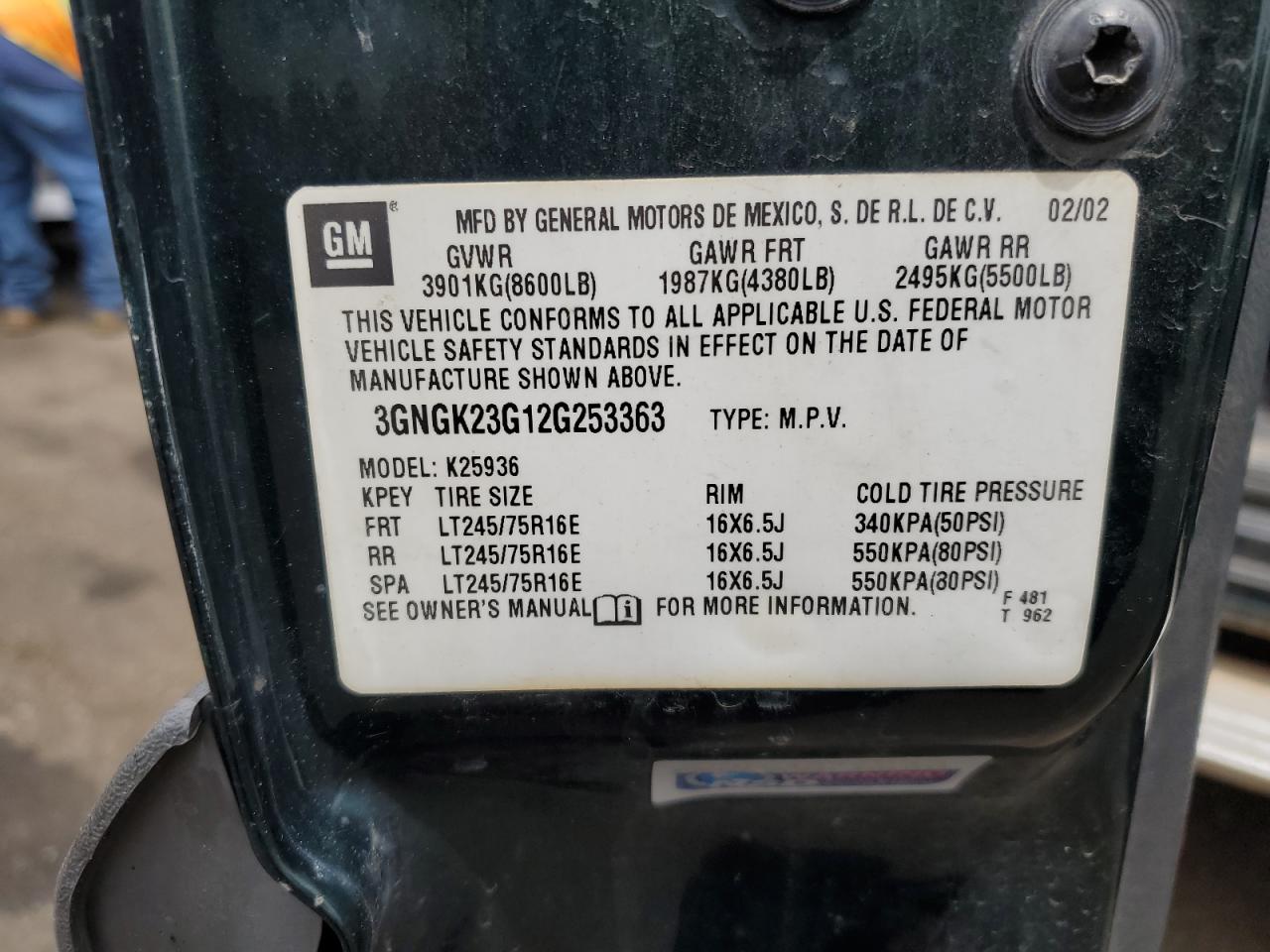 3GNGK23G12G253363 2002 Chevrolet Avalanche K2500