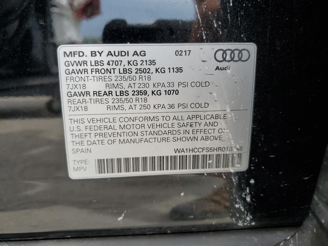 WA1HCCFS5HR016748 2017 Audi Q3 Premium Plus