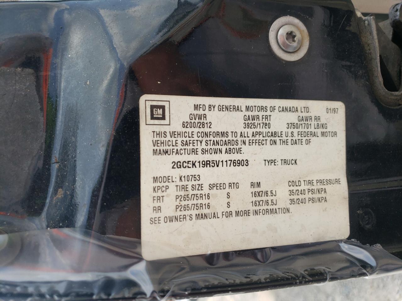 2GCEK19R5V1176903 1997 Chevrolet Gmt-400 K1500