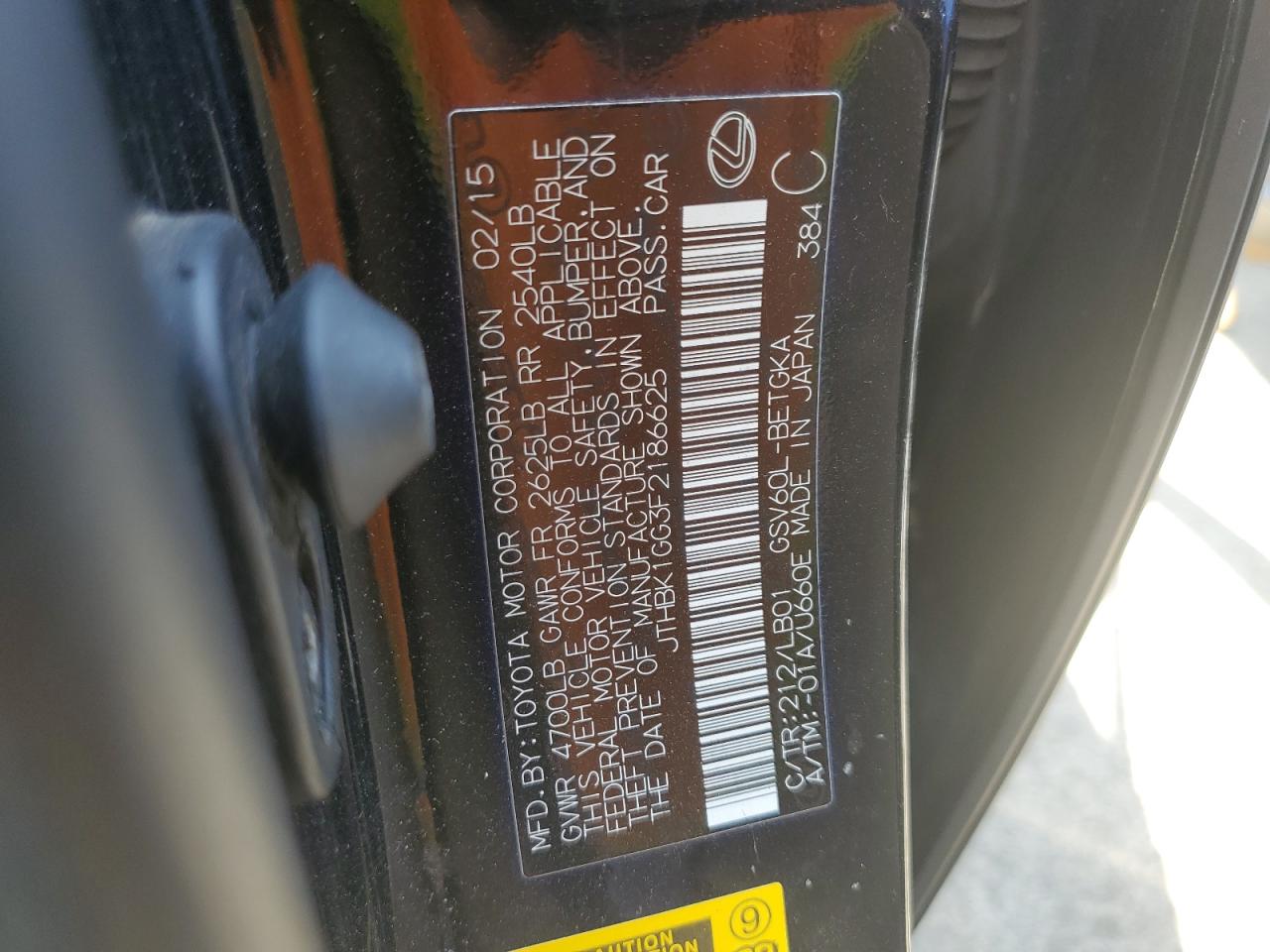 JTHBK1GG3F2186625 2015 Lexus Es 350