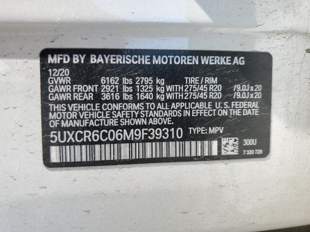 5UXCR6C06M9F39310 2021 BMW X5 xDrive40I