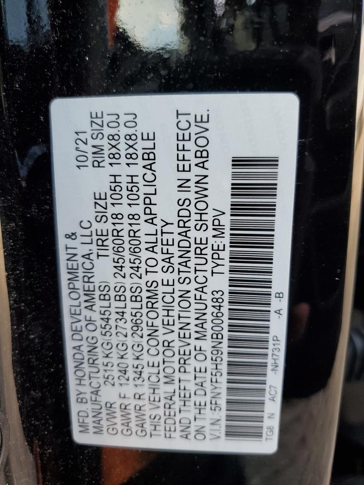 5FNYF5H59NB006483 2022 Honda Pilot Exl