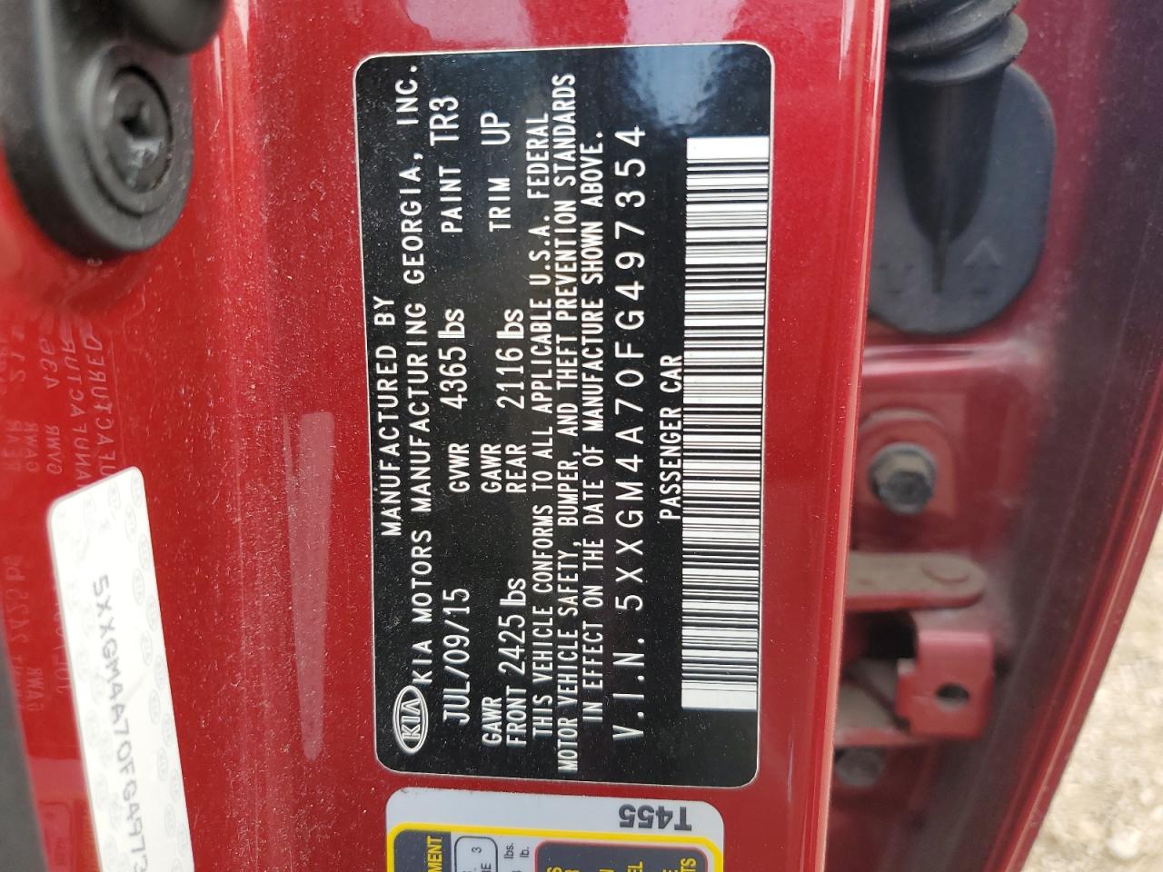 5XXGM4A70FG497354 2015 Kia Optima Lx