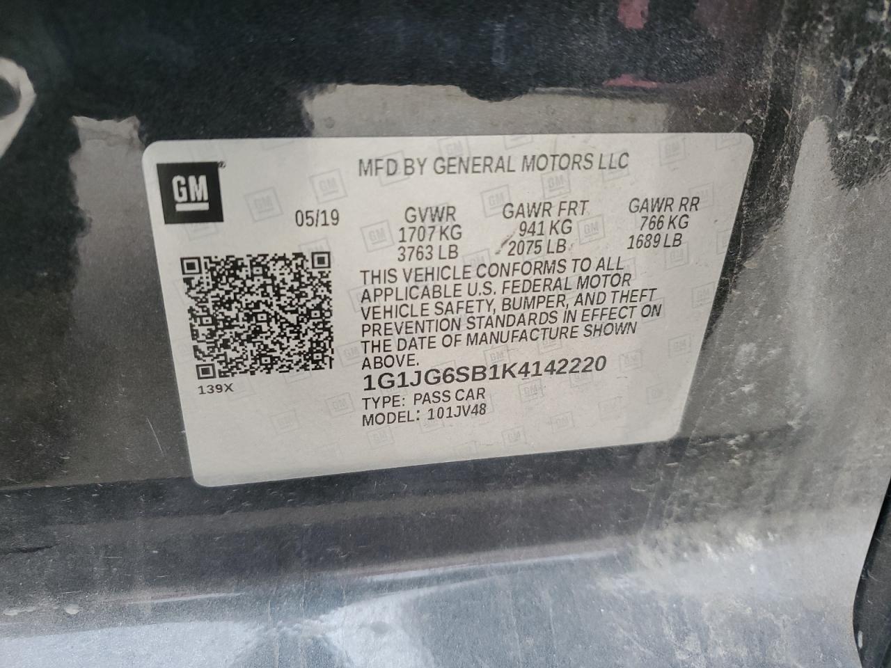1G1JG6SB1K4142220 2019 Chevrolet Sonic