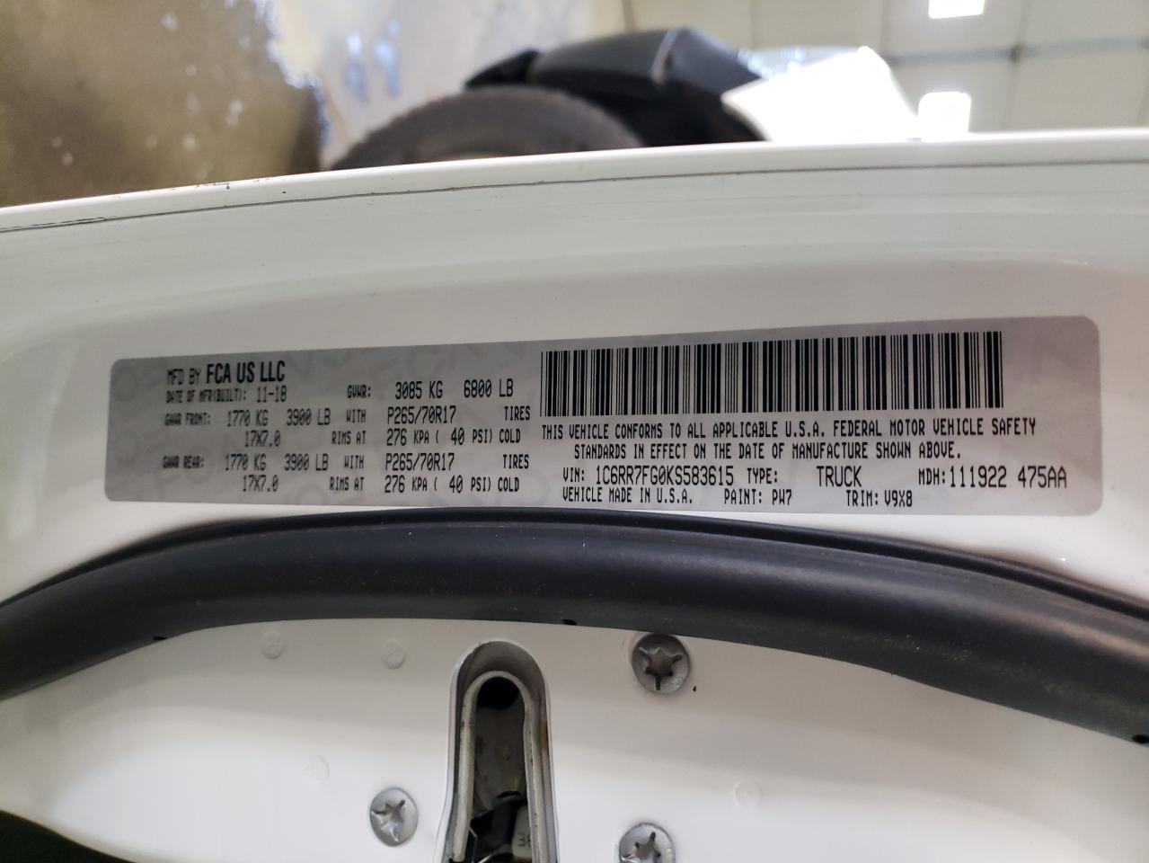 1C6RR7FG0KS583615 2019 Ram 1500 Classic Tradesman