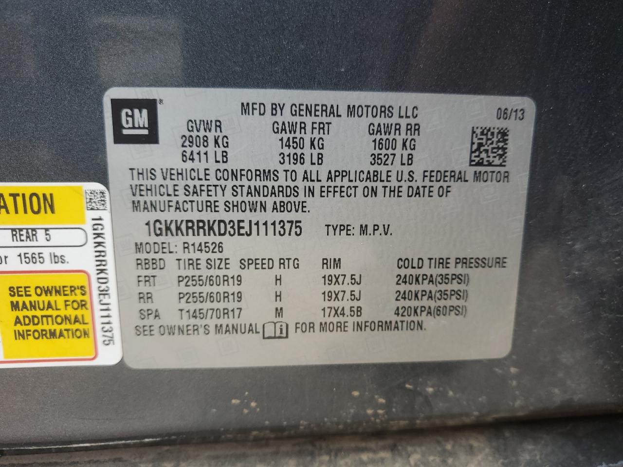 1GKKRRKD3EJ111375 2014 GMC Acadia Slt-1