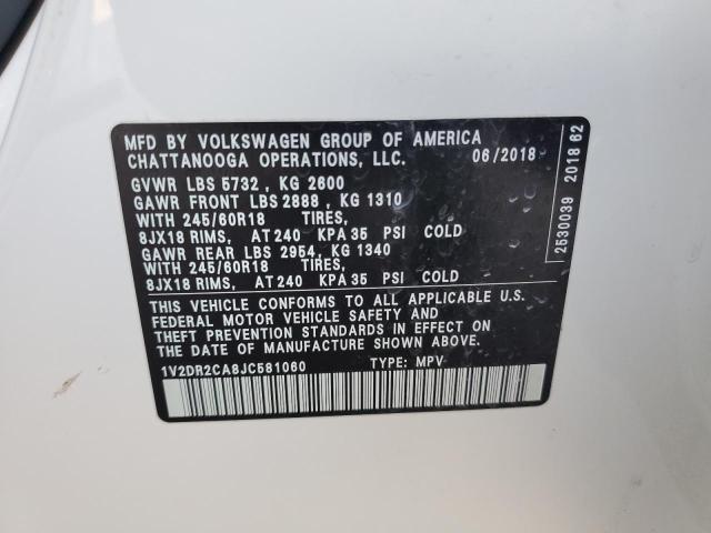 2018 Volkswagen Atlas Se VIN: 1V2DR2CA8JC581060 Lot: 61017994
