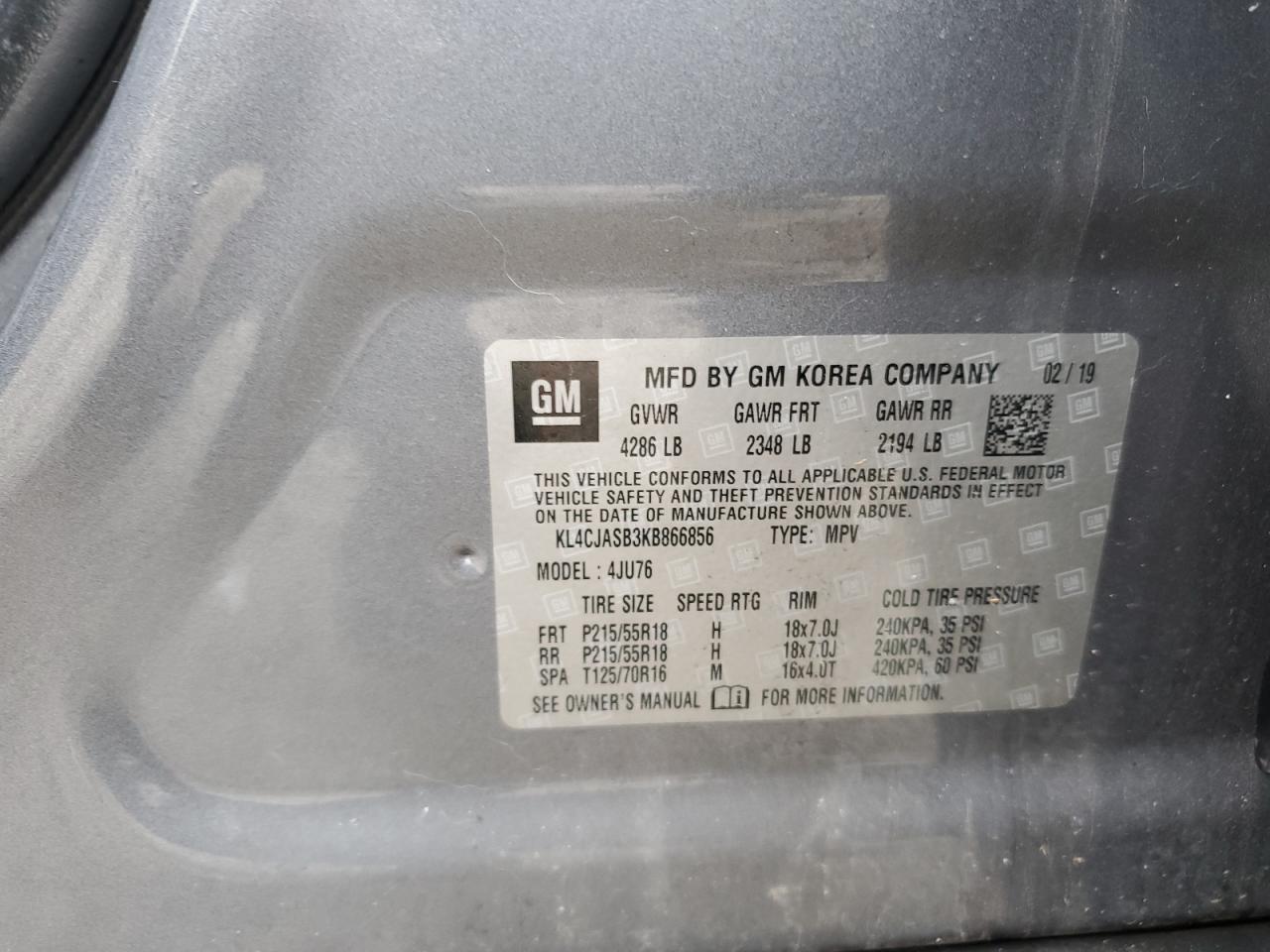 KL4CJASB3KB866856 2019 Buick Encore Preferred