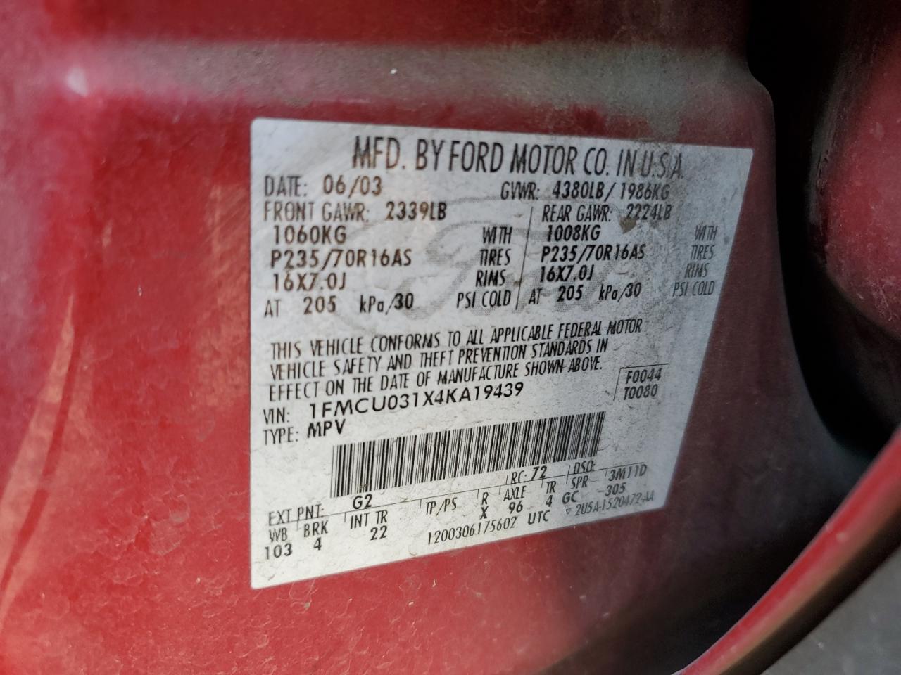 1FMCU031X4KA19439 2004 Ford Escape Xlt