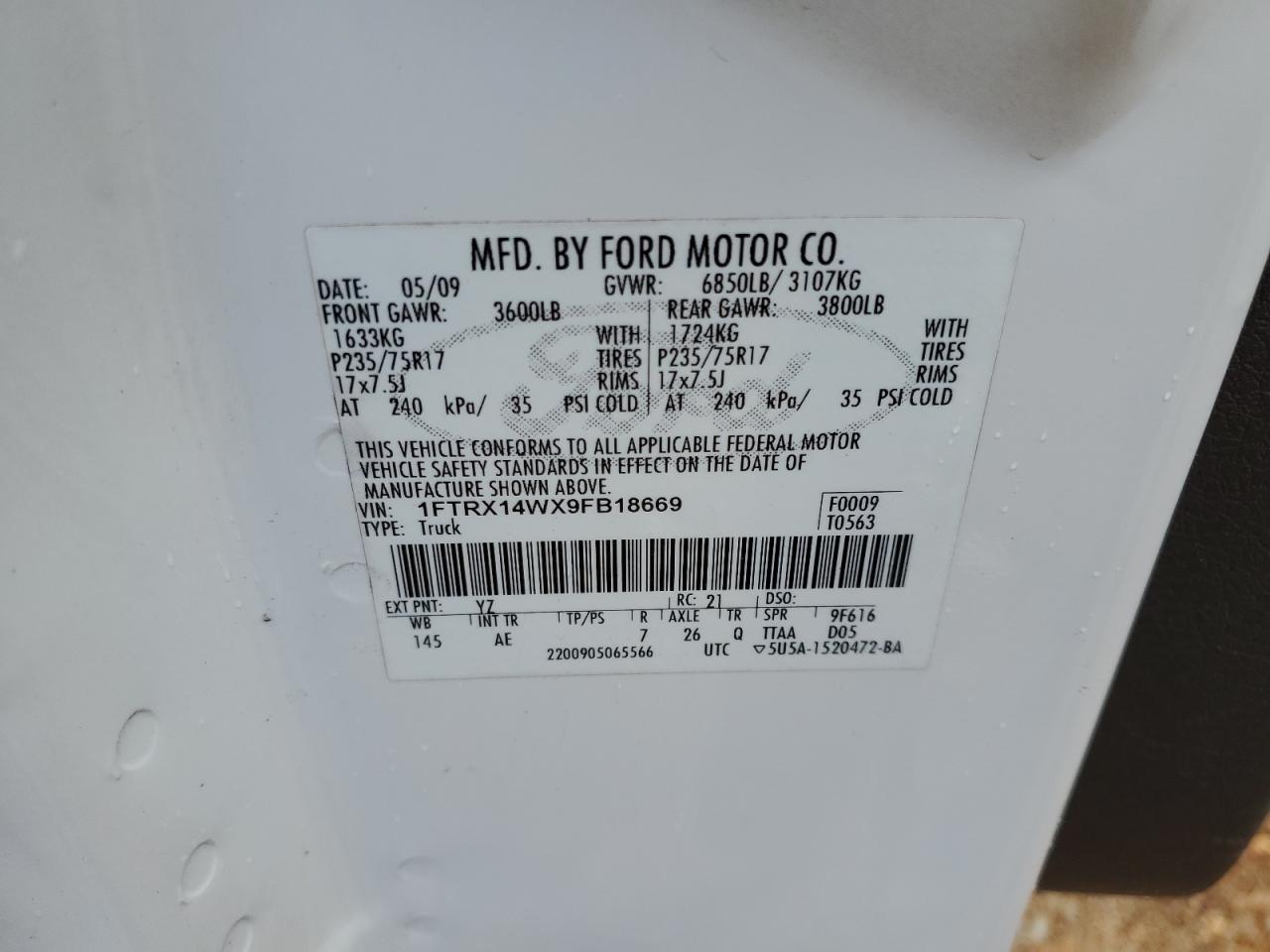 1FTRX14WX9FB18669 2009 Ford F150 Super Cab