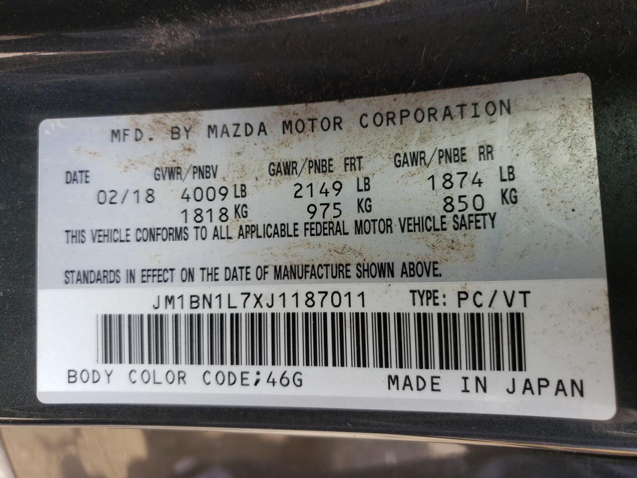 JM1BN1L7XJ1187011 2018 Mazda 3 Touring