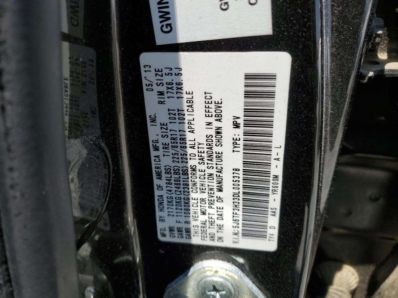 5J6TF3H33DL005378 2013 Honda Crosstour Ex