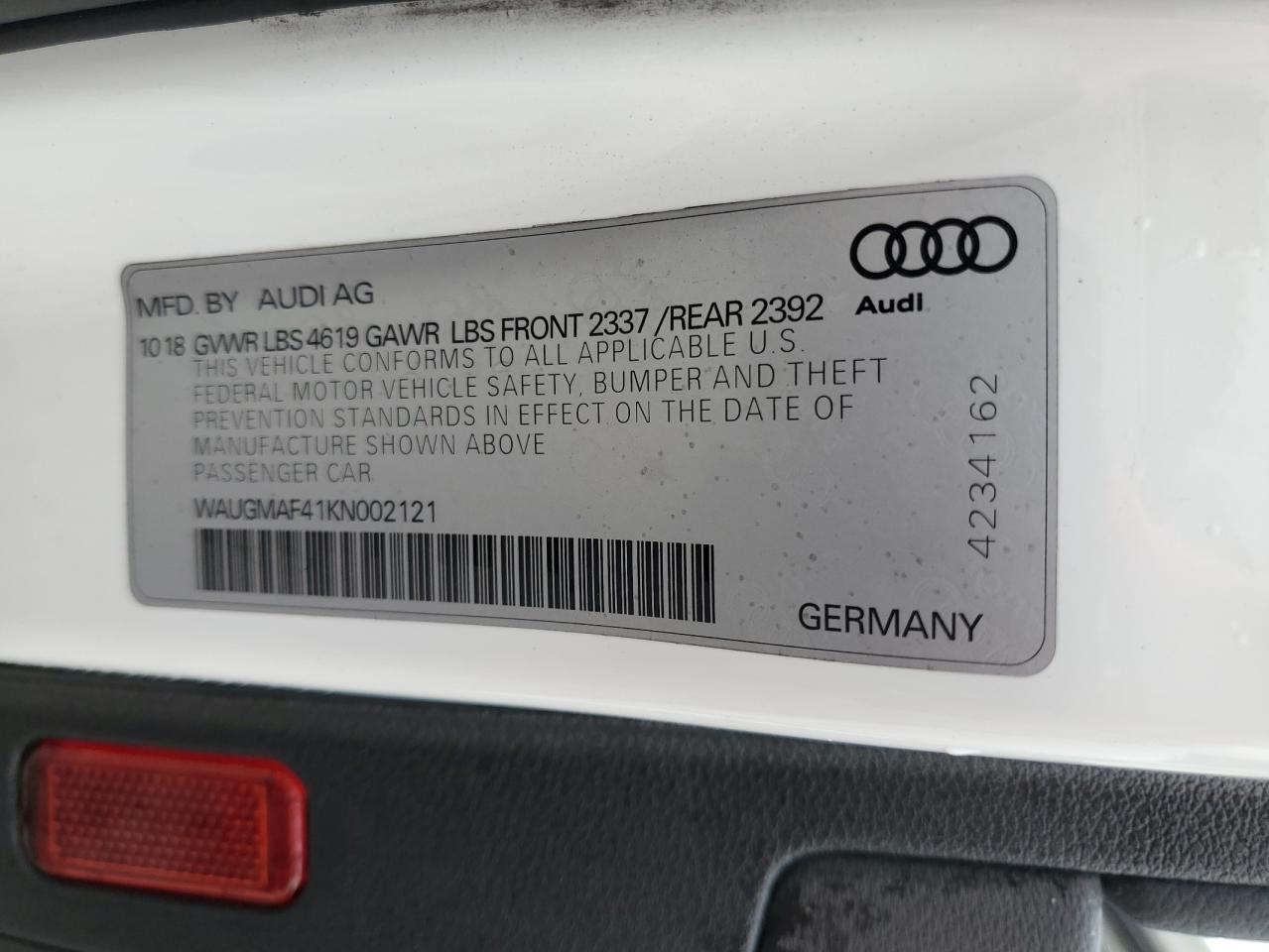 WAUGMAF41KN002121 2019 Audi A4 Premium