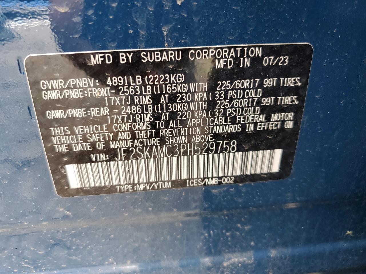 JF2SKAMC3PH529758 2023 Subaru Forester Wilderness