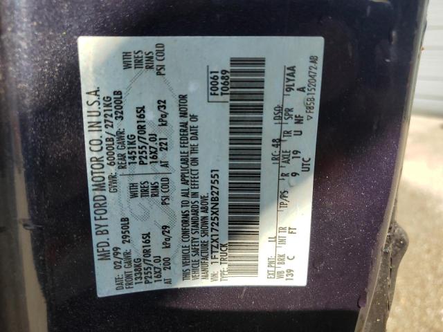 1999 Ford F150 VIN: 1FTZX1725XNB27551 Lot: 58736004