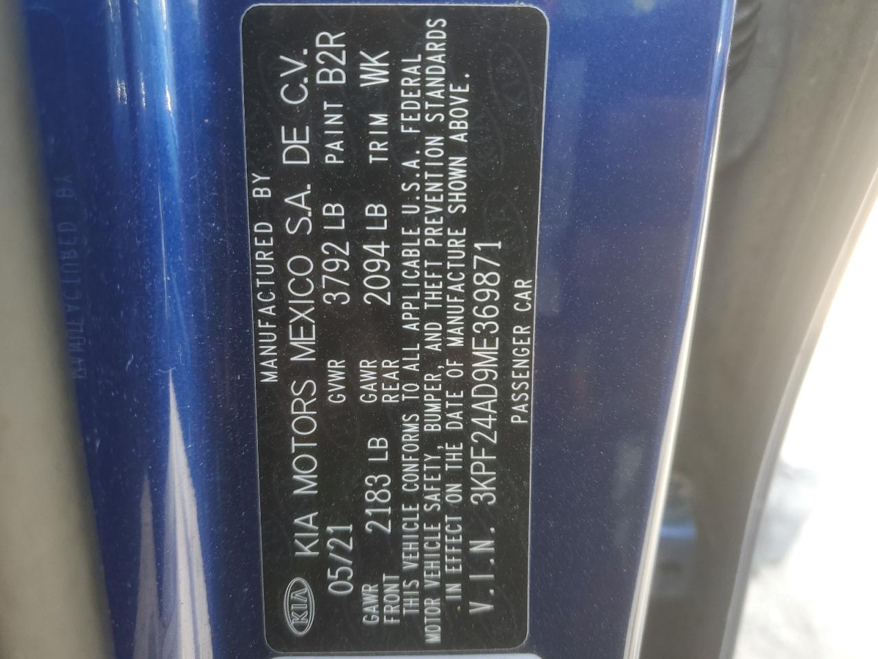 3KPF24AD9ME369871 2021 Kia Forte Fe