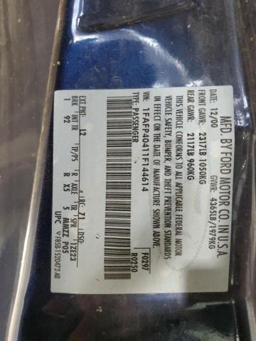 2001 Ford Mustang VIN: 1FAFP40411F144614 Lot: 60106094