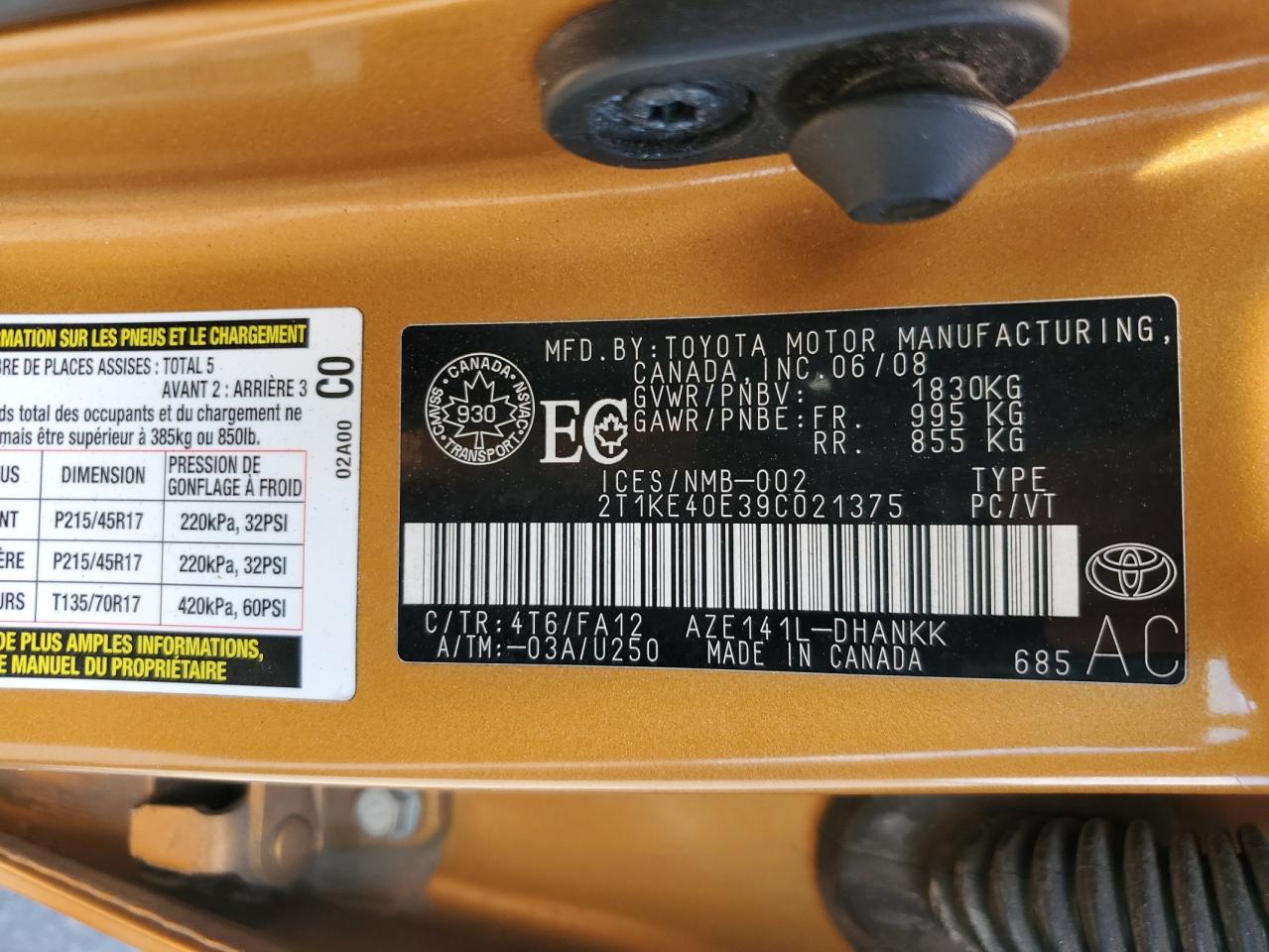 2T1KE40E39C021375 2009 Toyota Corolla Matrix S