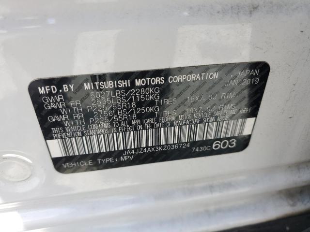 2019 Mitsubishi Outlander Gt VIN: JA4JZ4AX3KZ036724 Lot: 57524874