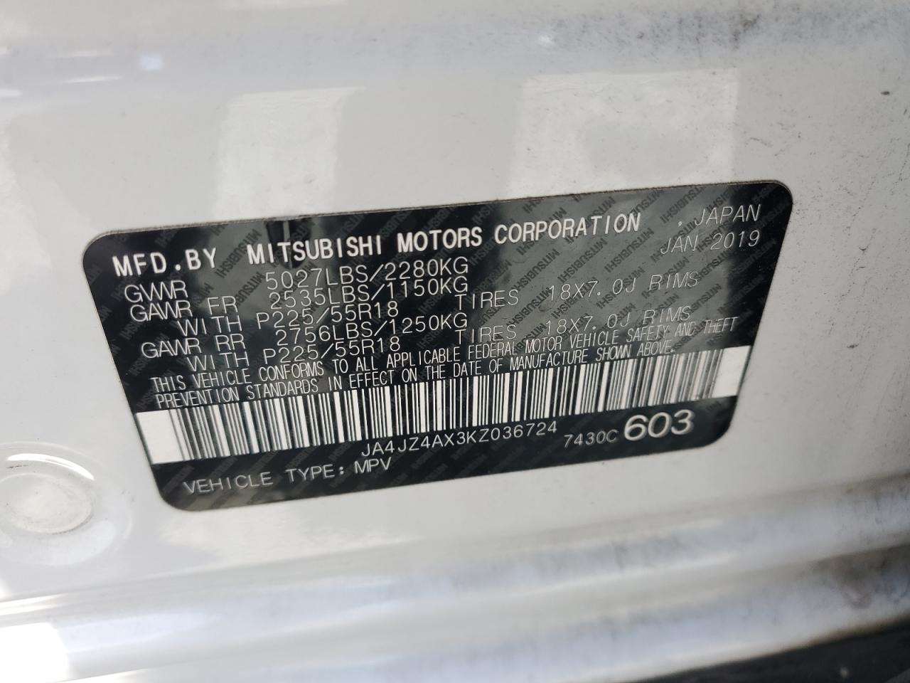 JA4JZ4AX3KZ036724 2019 Mitsubishi Outlander Gt