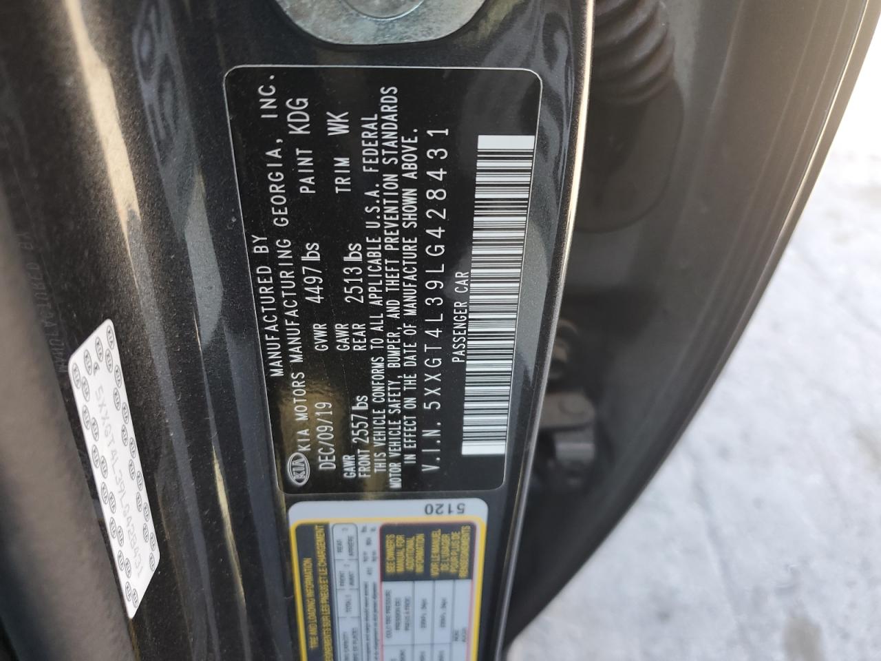 5XXGT4L39LG428431 2020 Kia Optima Lx