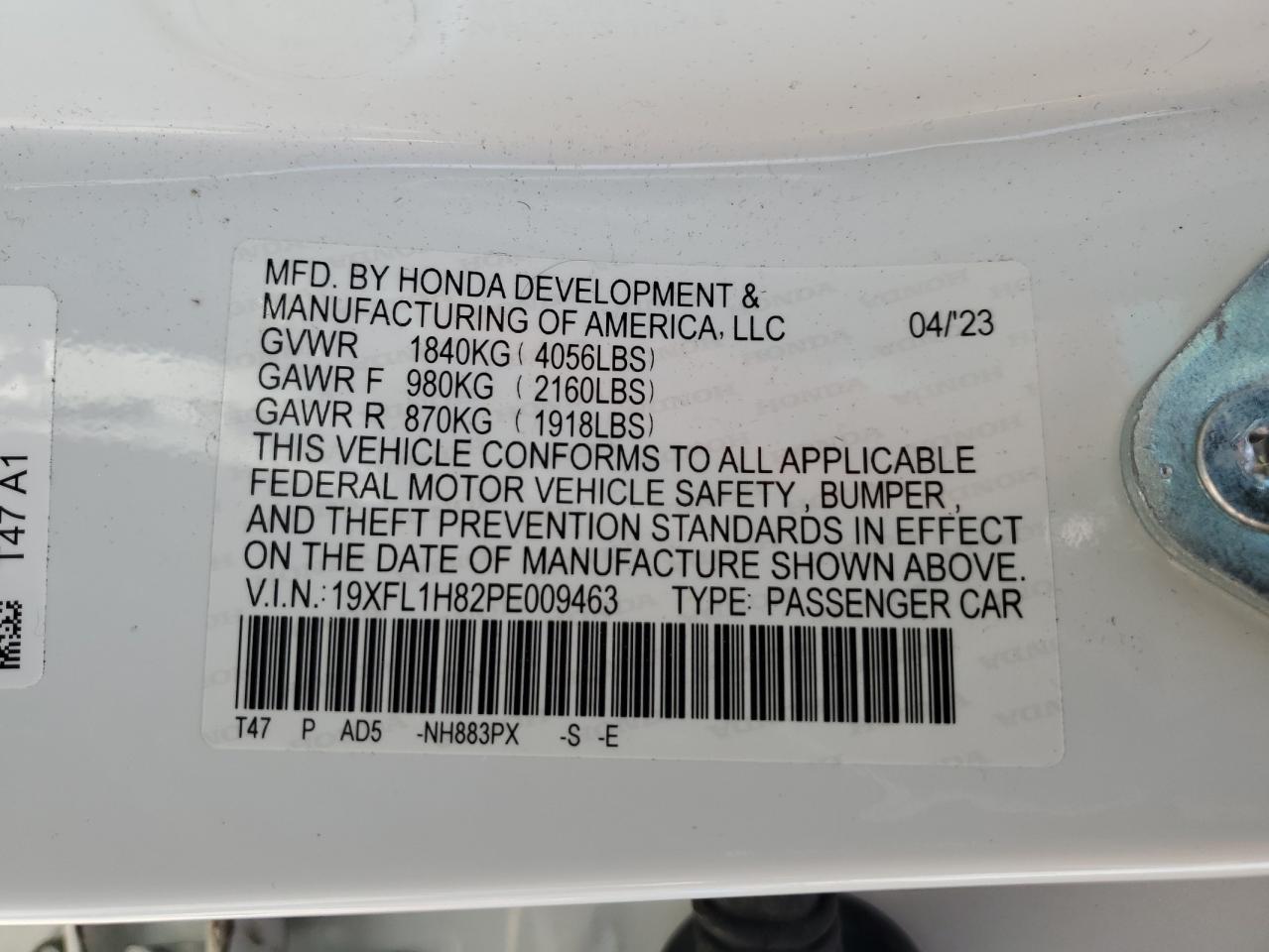 19XFL1H82PE009463 2023 Honda Civic Sport Touring 19XFL1H82PE009463 2023 Honda Civic Sport Touring