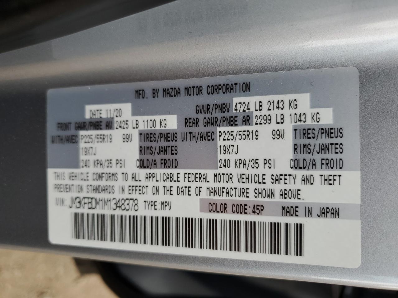 JM3KFBDM1M1348378 2021 Mazda Cx-5 Grand Touring