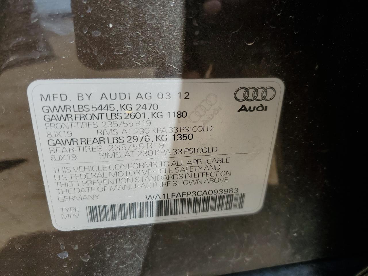 WA1LFAFP3CA093983 2012 Audi Q5 Premium Plus