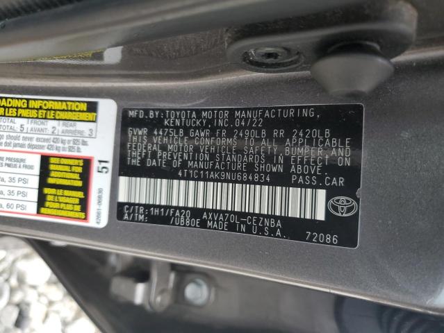 VIN 4T1C11AK9NU684834 2022 Toyota Camry, LE no.12