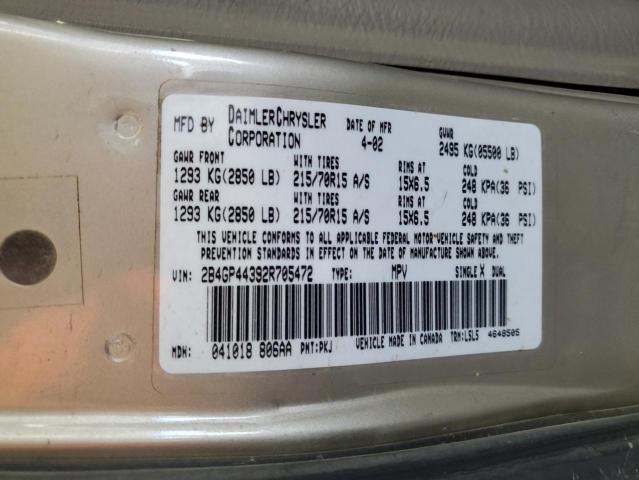 2002 Dodge Grand Caravan Sport VIN: 2B4GP44392R705472 Lot: 59908444