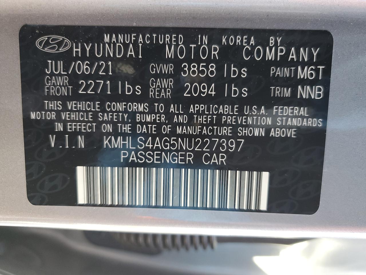 KMHLS4AG5NU227397 2022 Hyundai Elantra Sel