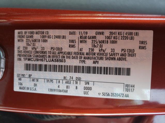 2020 FORD ESCAPE SEL - 1FMCU9H67LUA58503