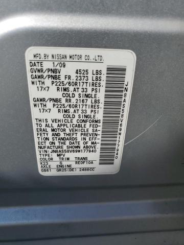 2009 Nissan Rogue S VIN: JN8AS58V69W177940 Lot: 59009984