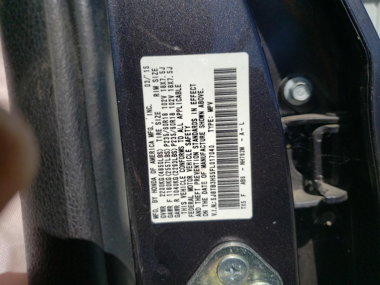 5J8TB3H55FL017040 2015 Acura Rdx Technology